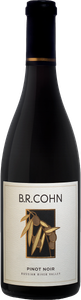 Black wine bottle with a BR Cohn label and gold bamboo design on a dark background