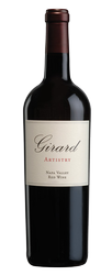 Bottle of Girard Artisan Vineyards red wine with a dark label and burgundy capsule on a white background