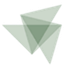 Triangoli astratti sovrapposti, traslucidi, di colore verde-grigio su sfondo bianco.
