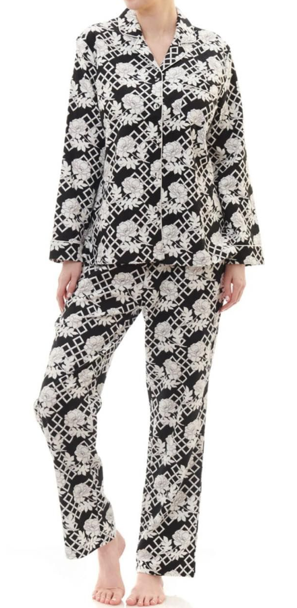 A Person Modeling a Long-sleeved, Button-down Pajama Set — La Bra Boutique in Rockhampton, QLD