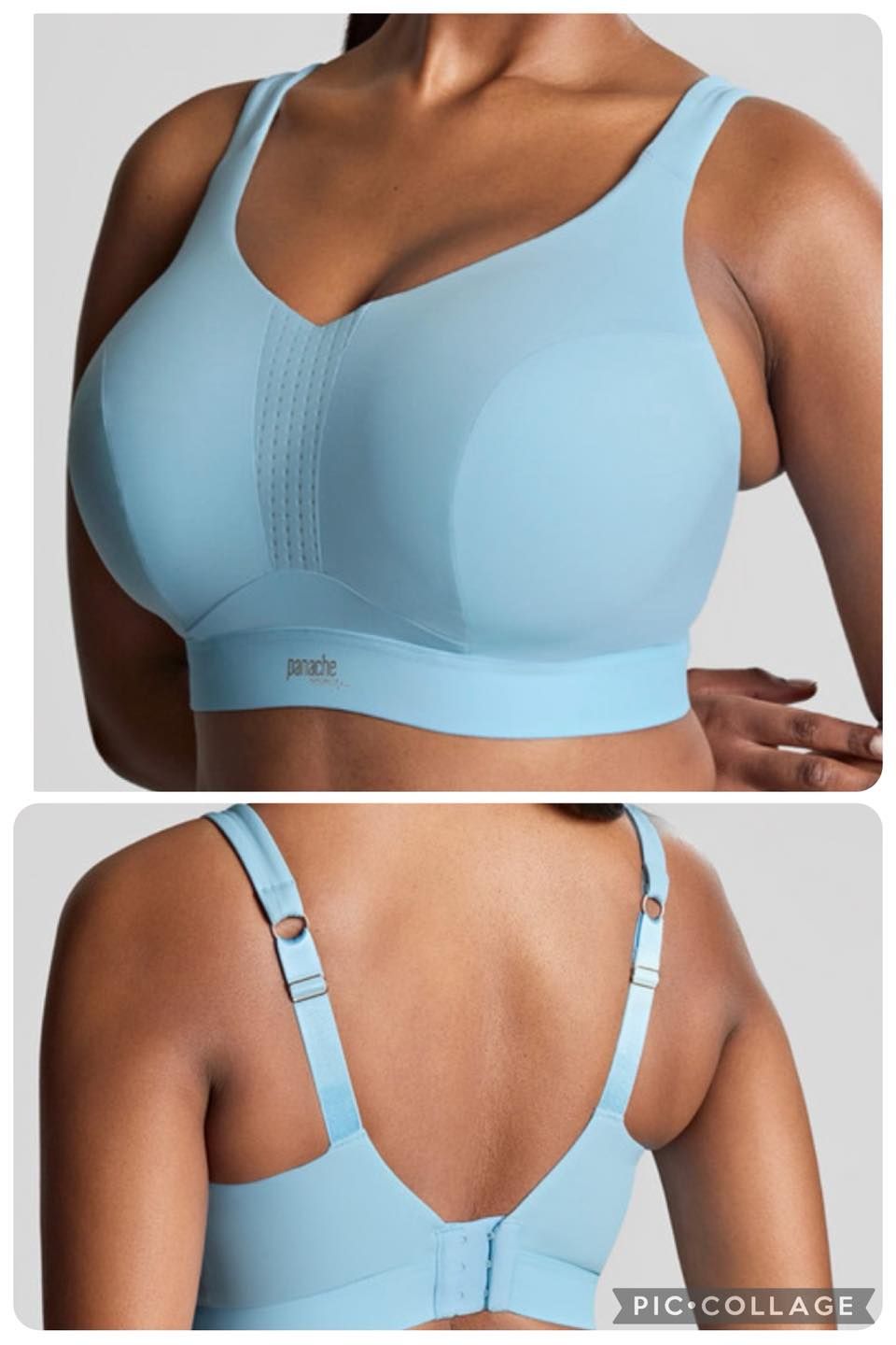 Light Blue, Full-coverage Sports Bra Shown From the Front and Back — La Bra Boutique in Rockhampton, QLD