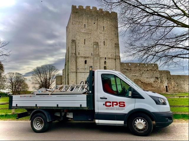 CPS van parked in front of church