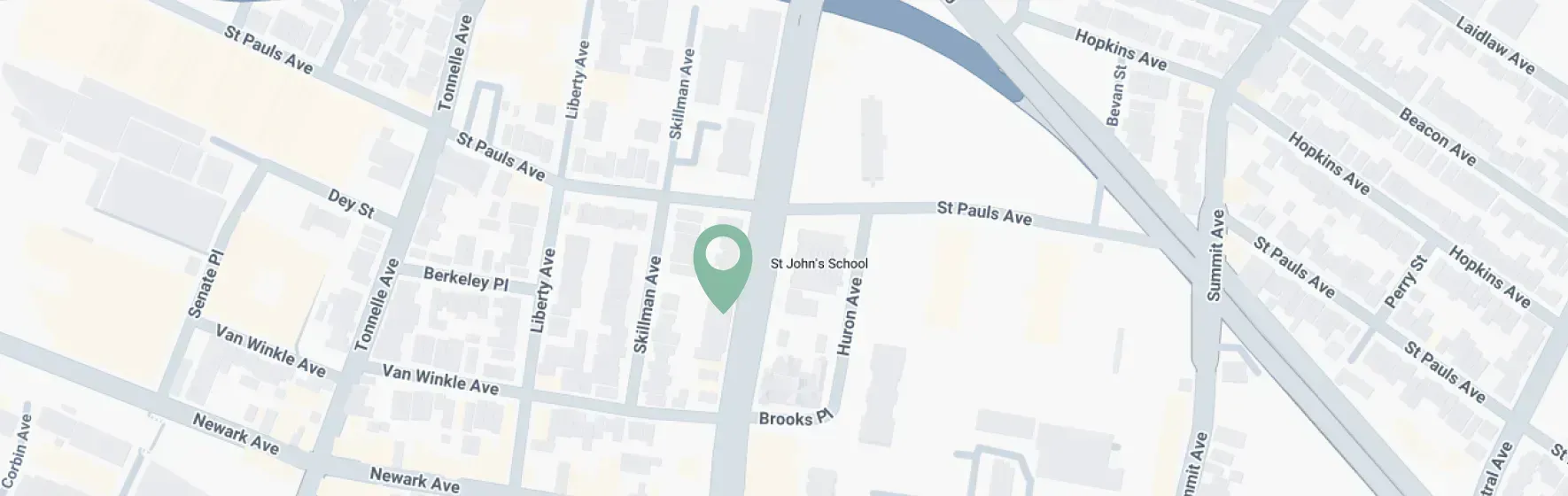 Map showing streets, with a pin marking a location.