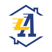 Blue and yellow stylized house logo with a large “ZA” monogram in the center