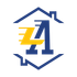 Blue and yellow stylized house logo with a large “ZA” monogram in the center