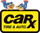CarX Tire & Auto logo with two cartoon bluebirds. Yellow background with black text.