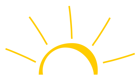 A yellow sun with rays coming out of it on a white background.
