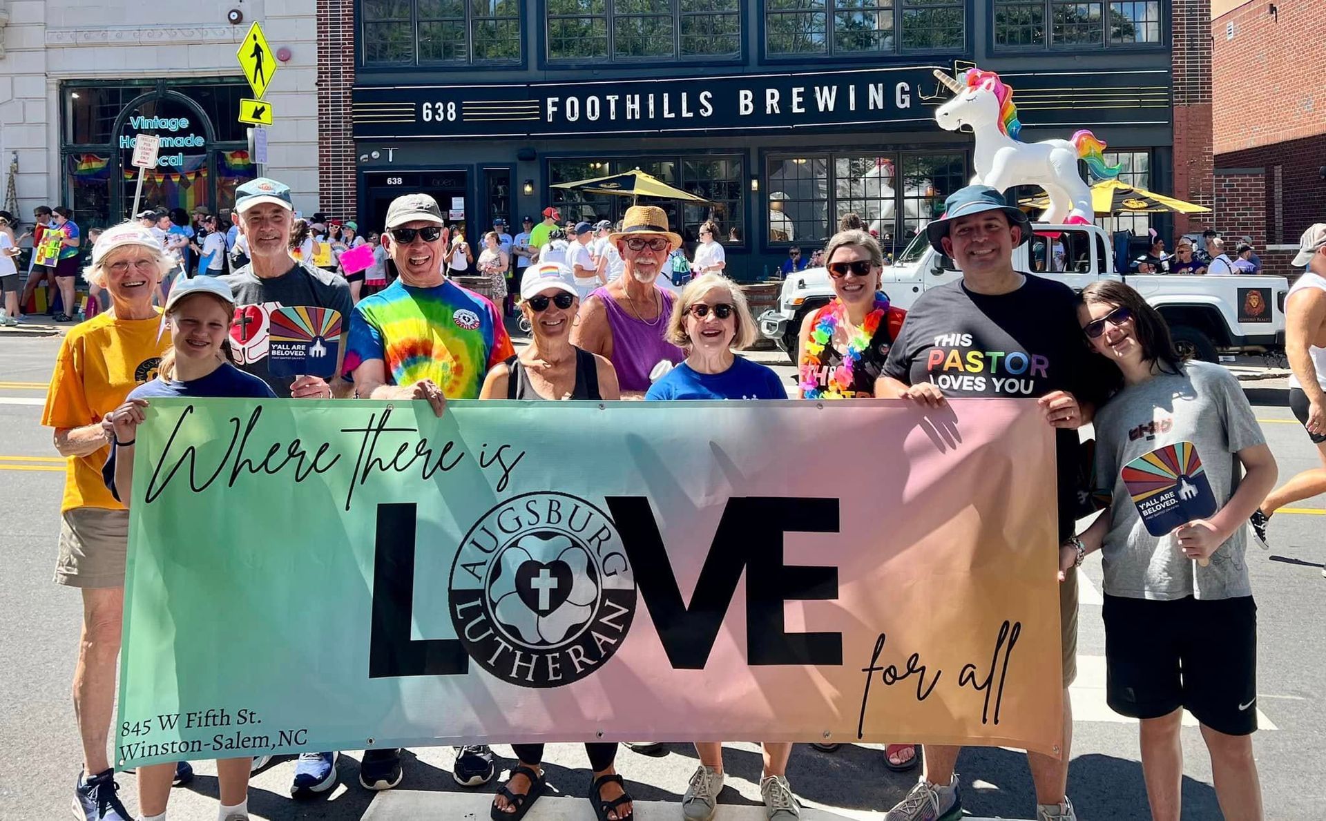 Augsburg group sharing love at Pride Parade in Winston-Salem. 2025.