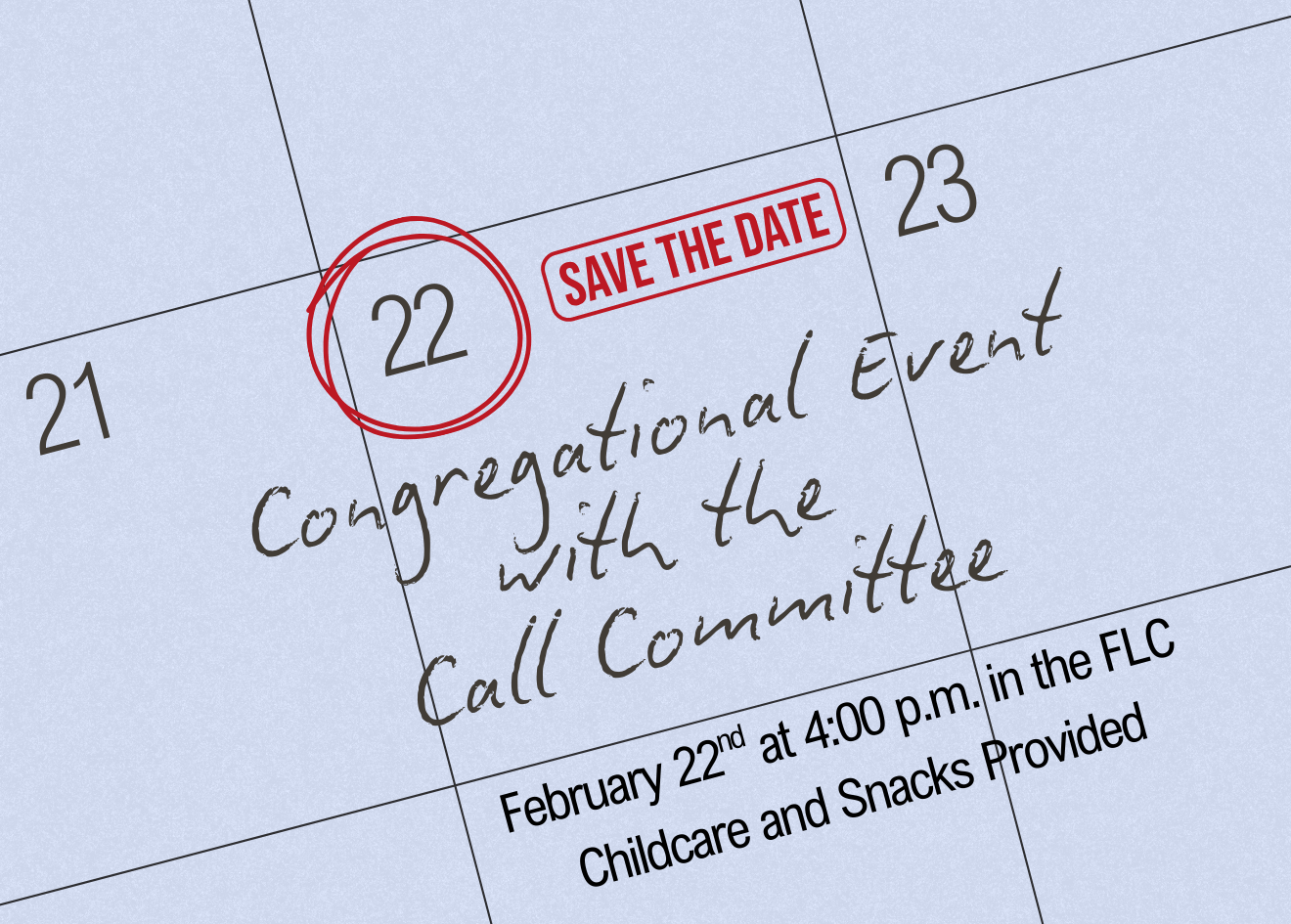 Graphic for Congregational event Feb. 22.