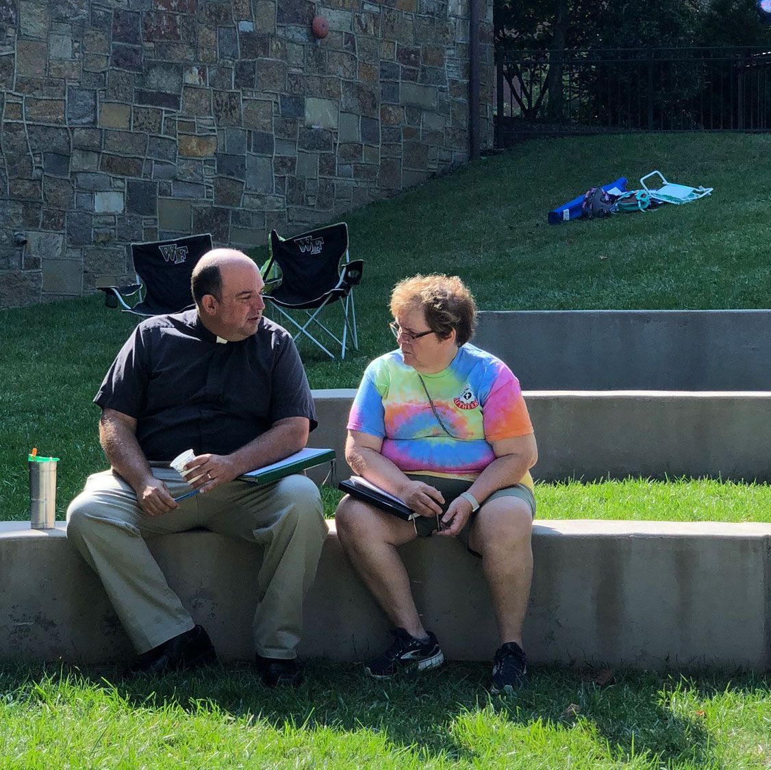 Time for a quiet conversation after worship.