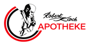 Logo der Robert Koch Apotheke mit schwarz-rotem Kreisemblem und Apothekennamen in roter Schrift