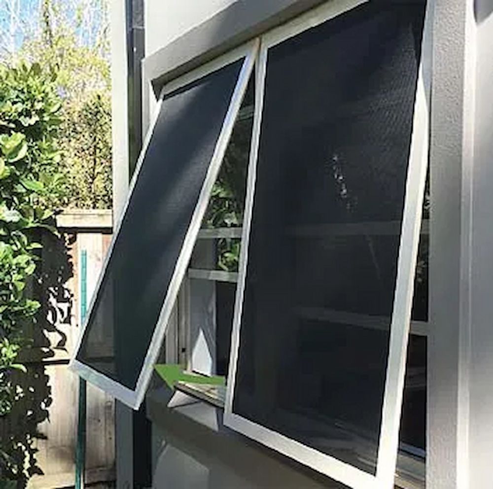 Two Open, White-framed Screen Windows on a Building Exterior — Big Tom's Security Screens in Farleigh, QLD