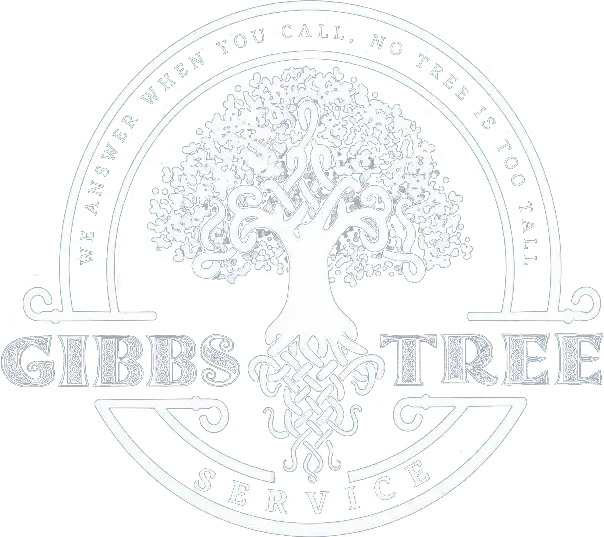 Logo for Gibbs Tree Service, featuring a stylized tree in a circular design; text reads, "We answer when you call, no tree is too tall."