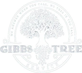 Logo for Gibbs Tree Service, featuring a stylized tree in a circular design; text reads, "We answer when you call, no tree is too tall."