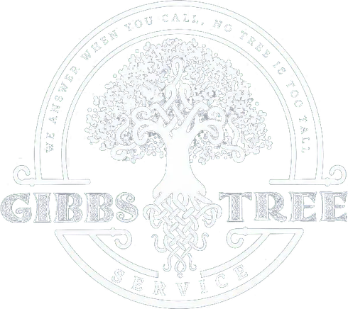 Logo for Gibbs Tree Service, featuring a stylized tree in a circular design; text reads,