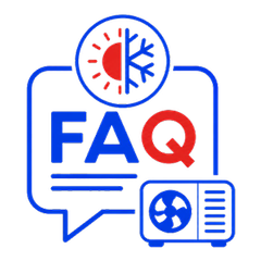 FAQ icon with blue speech bubble, red and blue text, and a small info panel showing a globe and lines