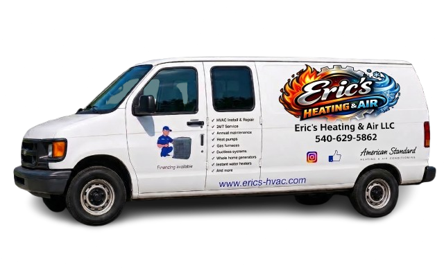 White service van with blue-and-red winged logo and business text on the side.