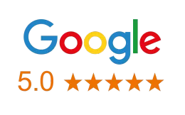 Google logo with 5.0 stars rating.