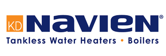Navien logo with orange KD icon and blue text, plus tagline “Tankless Water Heaters • Boilers”