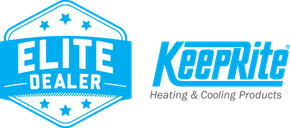 Elite Dealer badge and KeepRite Heating & Cooling Products logo on white background
