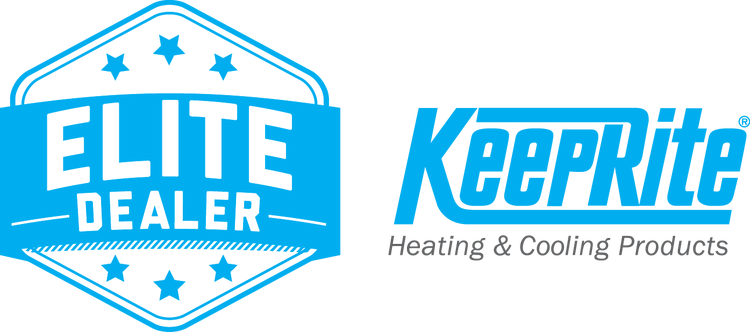 Blue “Elite Dealer” badge next to KeelPrite Heating & Cooling Products logo