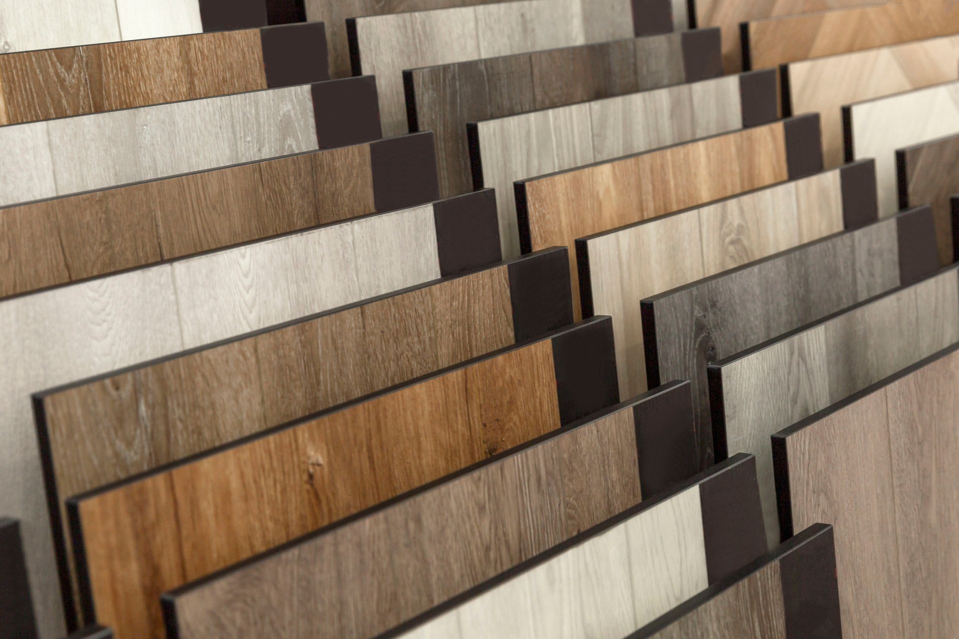 Samples of laminate in the store. Repair and interior design.