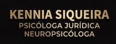 Logo with gold text: “KENNIA SIQUEIRA, PSICÓLOGA JURÍDICA, NEUROPSICÓLOGA” on a black background