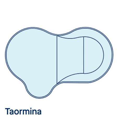 Blue abstract map-like outline labeled “Taormina”