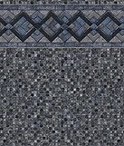 Gray geometric patterned textile with a decorative zigzag border at the top