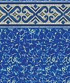 Blue and white ornate tile pattern with a decorative geometric border