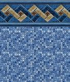 Blue mosaic tile wall with a decorative diamond border at the top
