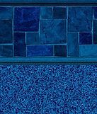 Blue tiled wall above a speckled blue pool surface