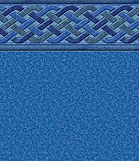 Blue woven pattern with a decorative braided border across the top