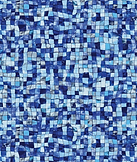 Blue mosaic of small square tiles in varying shades of blue and white