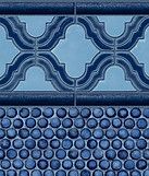 Blue decorative tile pattern with geometric border and circular textured dots