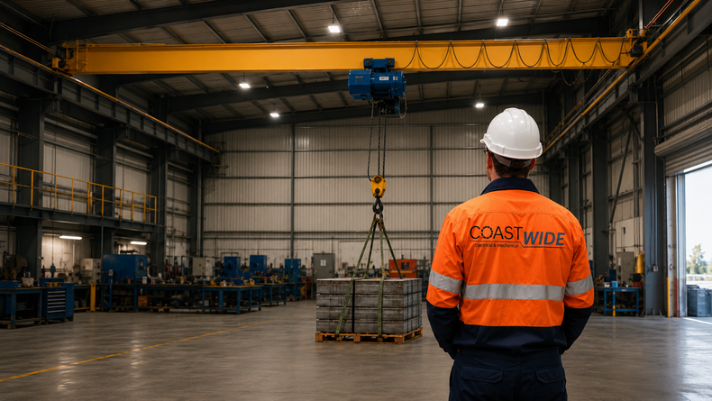 Industrial workshop serviced by Coastwide for overhead crane repairs and maintenance