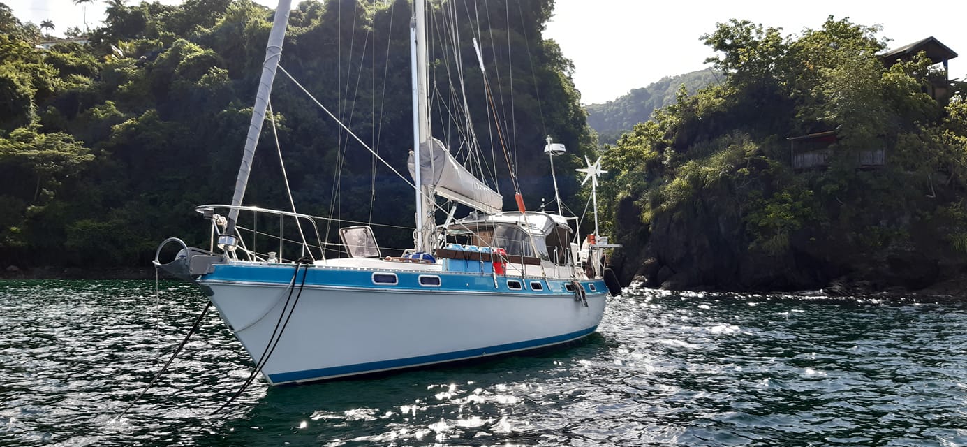 1988 Catalina Morgan 41 Classic at anchor off Calypso Island Grenada