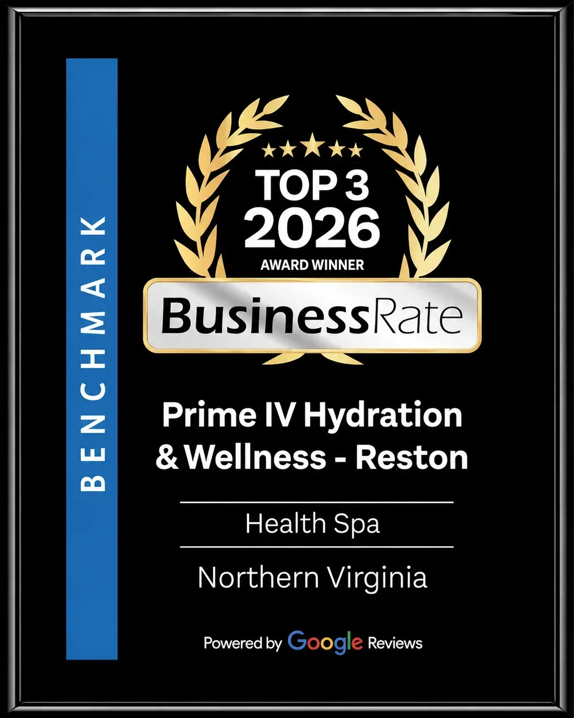 BusinessRate Award Recognition for Prime IV Reston BusinessRate award recognition for Prime IV Hydration and Wellness Reston