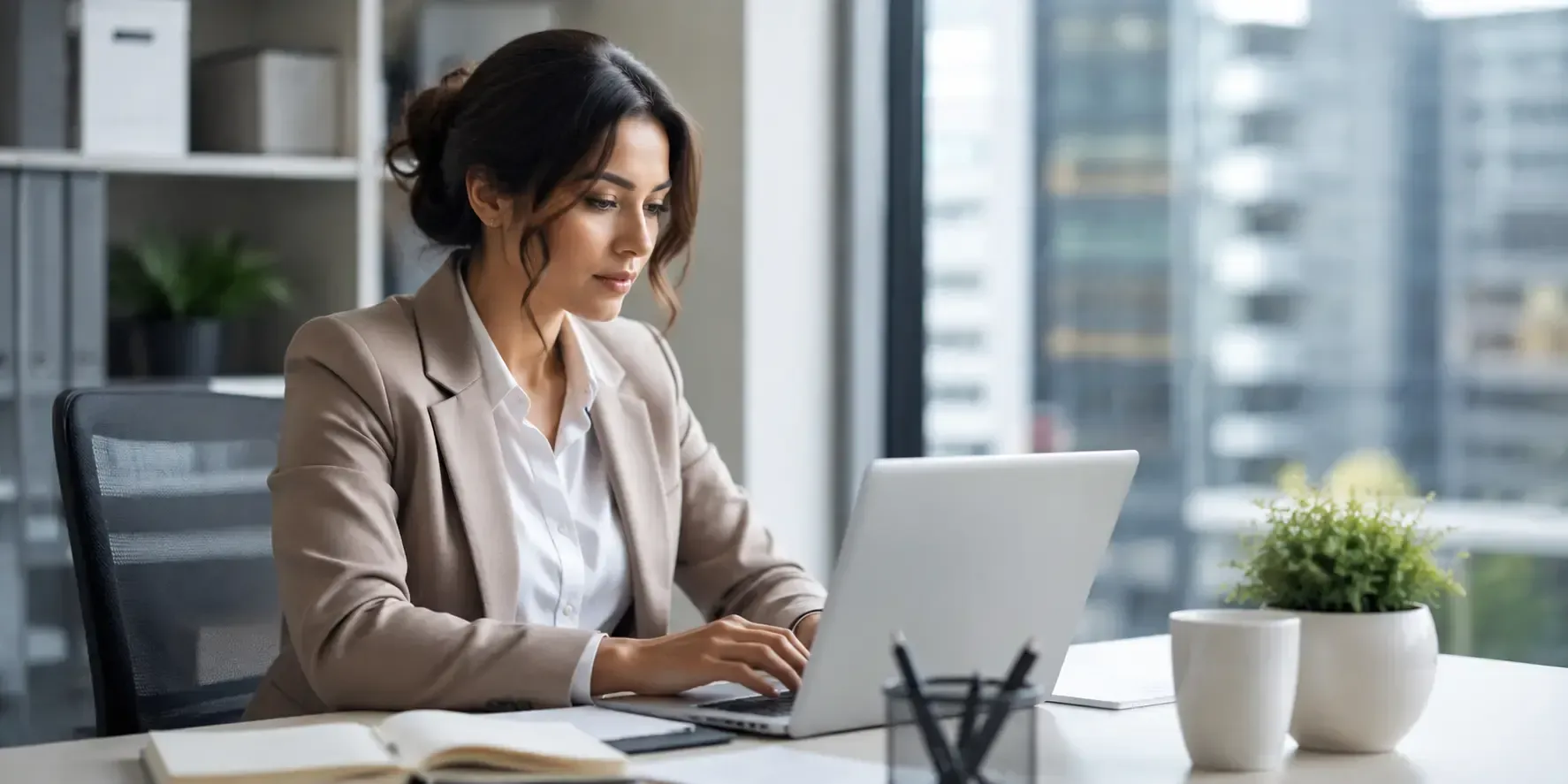 Professional working on laptop representing NAD+ support for daily energy and productivity