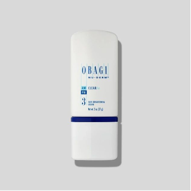 White Obagi skincare bottle with blue accents on a light gray background