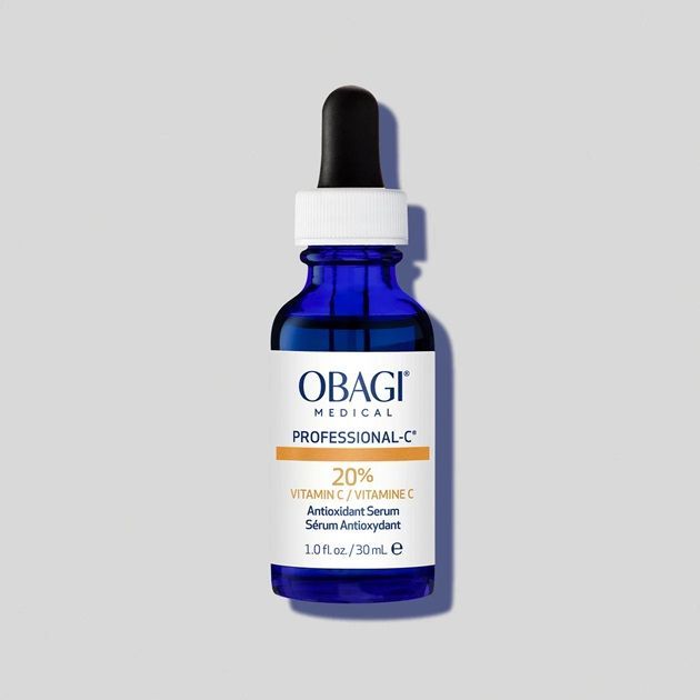Obagi Professional-C 20% vitamin C serum bottle with blue glass and dropper cap
