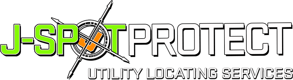The logo for J-SPOT PROTECT Utility Locating Services features green and white text with a compass-style graphic.