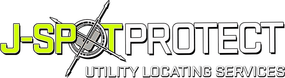 Logo for J-SPOT PROTECT Utility Locating Services with green text, a compass icon, and orange accents.