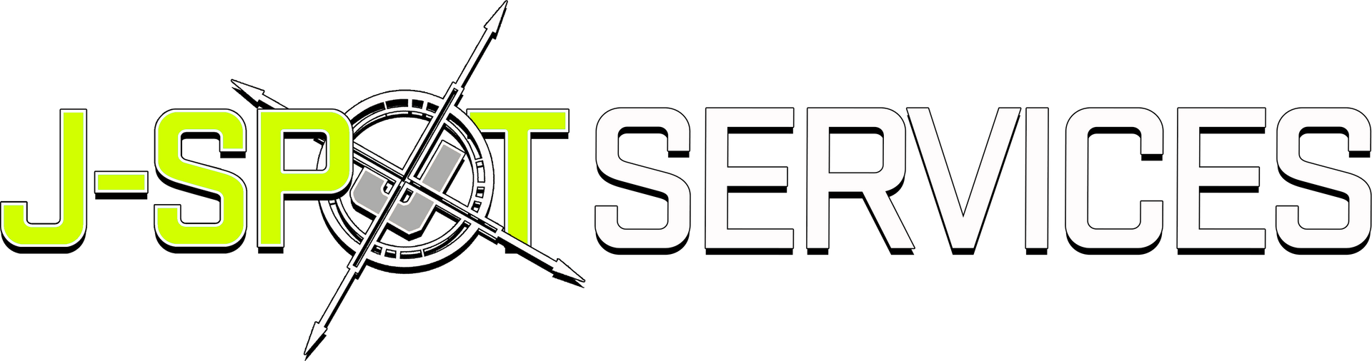 Logo for J-SPOT SERVICES with neon green text and a circular icon featuring crossed tools in the center.