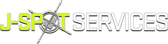 Logo for J-SPOT SERVICES with neon green text and a circular icon featuring crossed tools in the center.