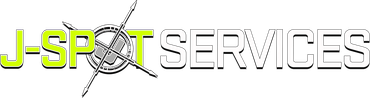 Logo for J-SPOT SERVICES with neon green text and a circular icon featuring crossed tools in the center.