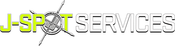 Logo for J-SPOT SERVICES with neon green text and a circular icon featuring crossed tools in the center.