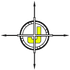 A yellow capital letter J inside a circular frame with black crosshairs pointing in four directions on a white background.