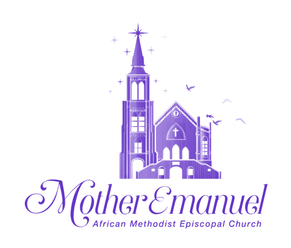Purple Mother Emanuel AME Church logo: church silhouette with steeple and text.