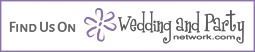 “Find Us On” banner with the Wedding and Party Network logo and website URL